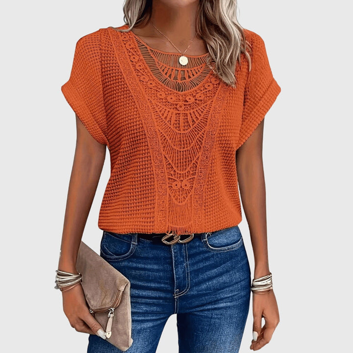 Pearl — Blouse Femme Elegante Style Ibiza Bleu Ciel Rouge Orange