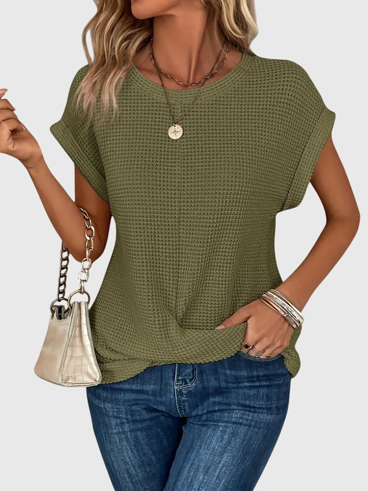 Isa — Blouse Femme Elegante Col Rond Verte Bleue Noire Pour Style Quotidien