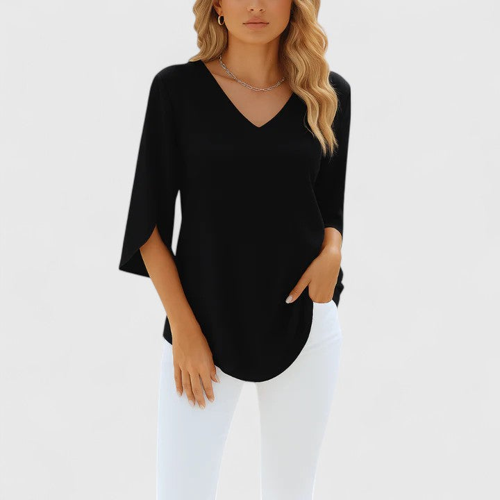 Violetta — Blouse Femme Col v Bleue, Blanche Pour Style Confirme