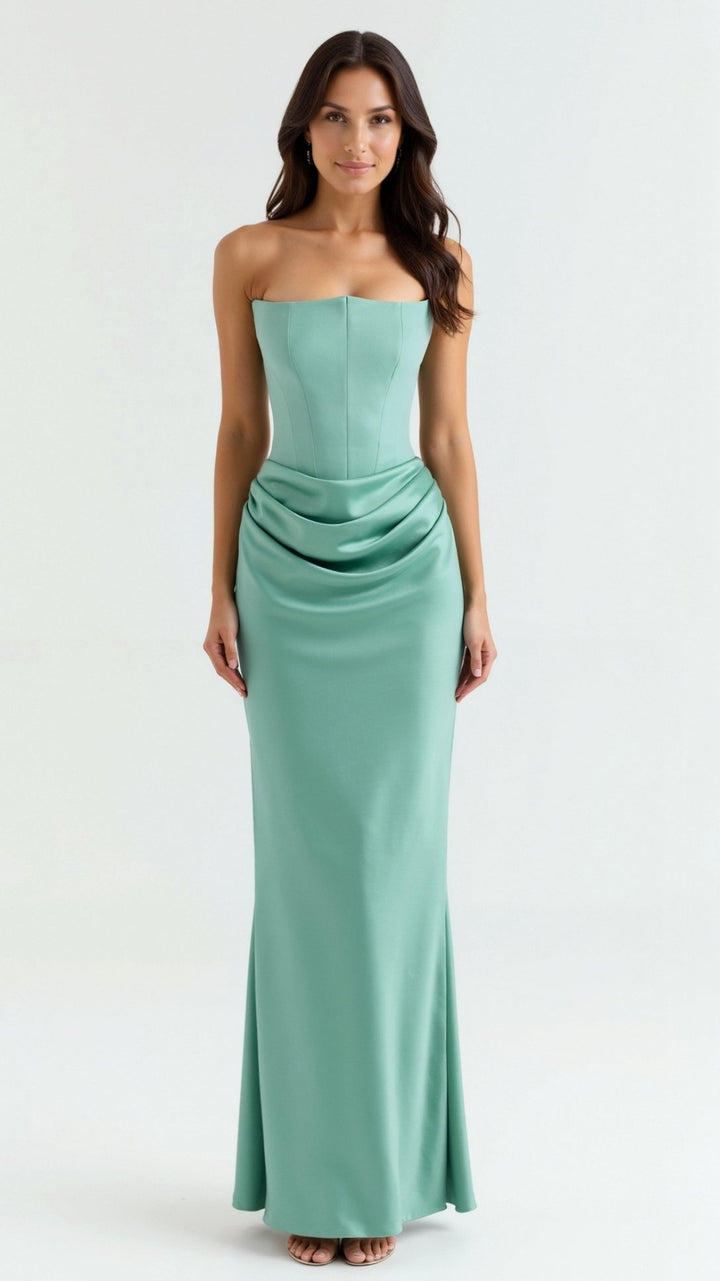Bella — Robe Mariage Mariee Colonne Maxi Verte Blanche Rose