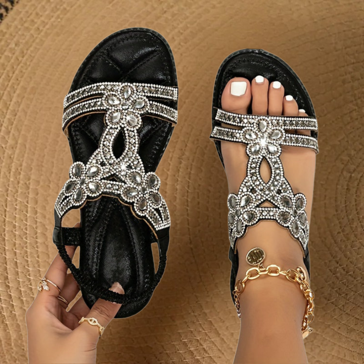 Martina | Sandales Orthopédiques Plates Strass Femme | Confort Été