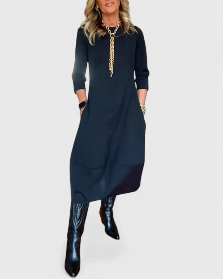Danyshka — Robe Midi Elegante Bleu Marine Marron Pour Style Confirme