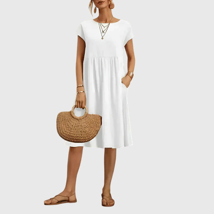 Mirabel — Robe Femme Elegante Printemps Marron Blanche Verte Bleue