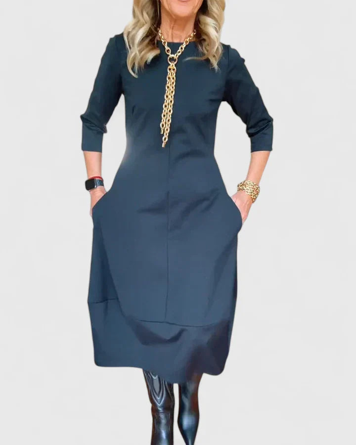 Danyshka — Robe Midi Elegante Bleu Marine Marron Pour Style Confirme