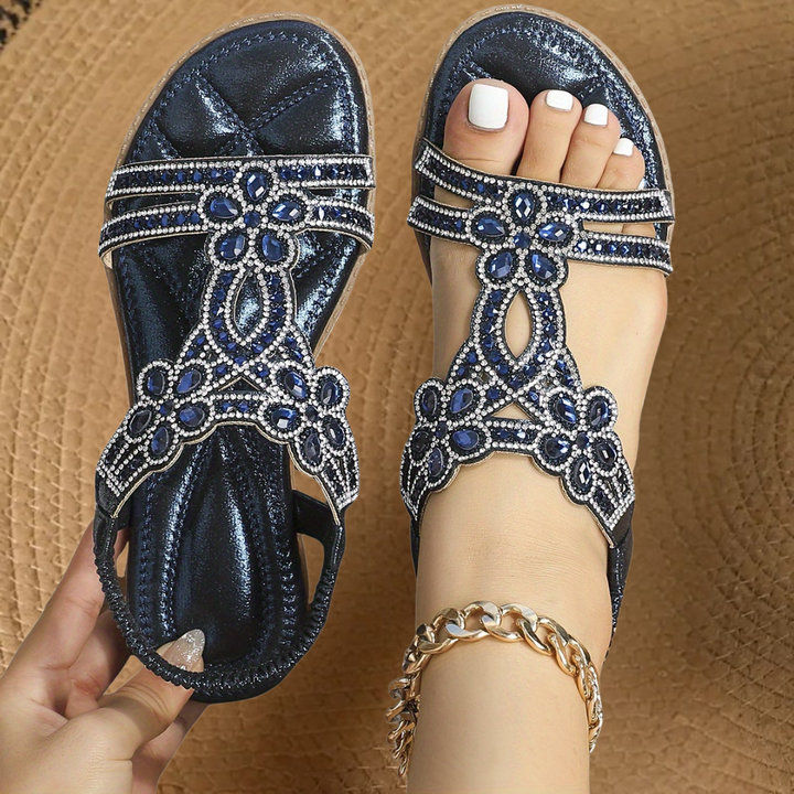 Martina | Sandales Orthopédiques Plates Strass Femme | Confort Été