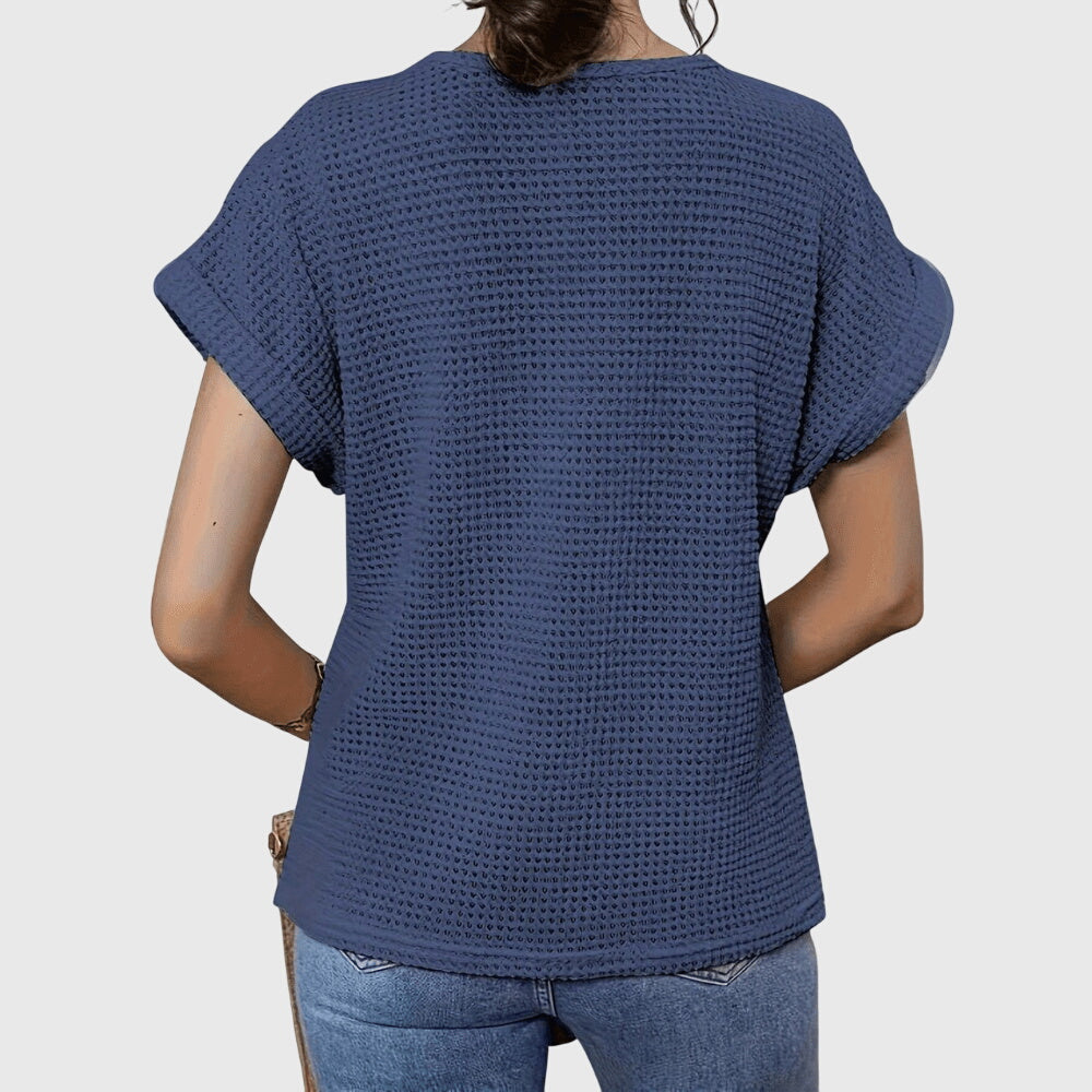 Pearl — Blouse Femme Elegante Style Ibiza Bleu Ciel Rouge Orange