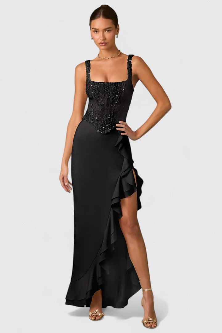 Amandrielle — Robe Femme Elegante Jaune, Noire Pour Style Confirme