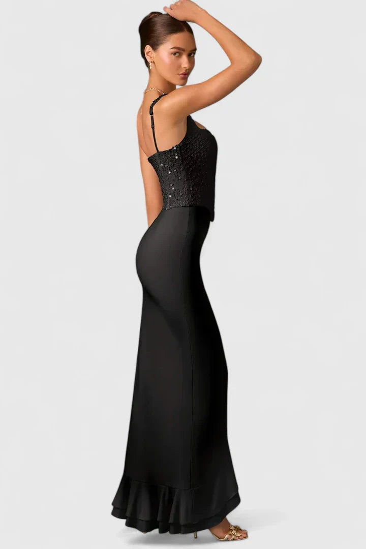 Almyra — Robe Femme Elegante Noire Jaune Pour Contraste Audacieux