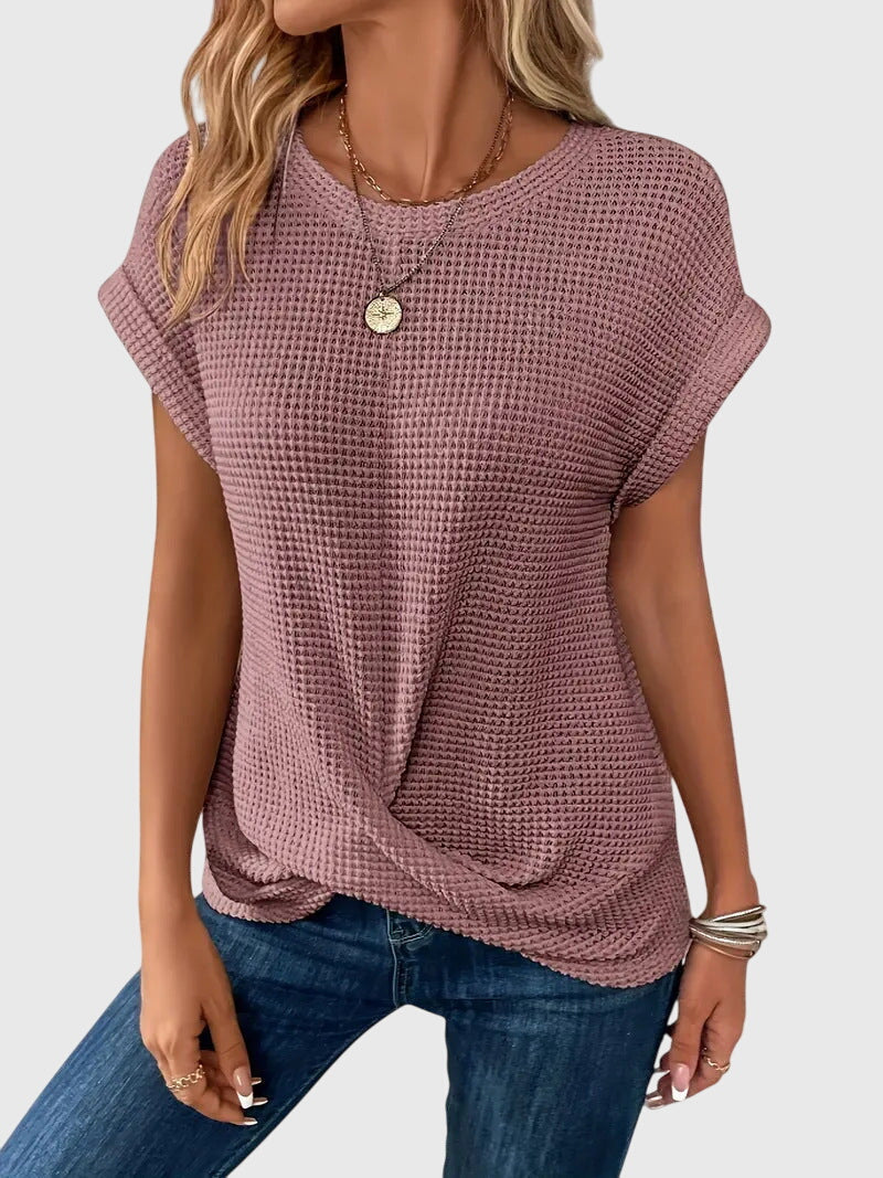Isa — Blouse Femme Elegante Col Rond Verte Bleue Noire Pour Style Quotidien