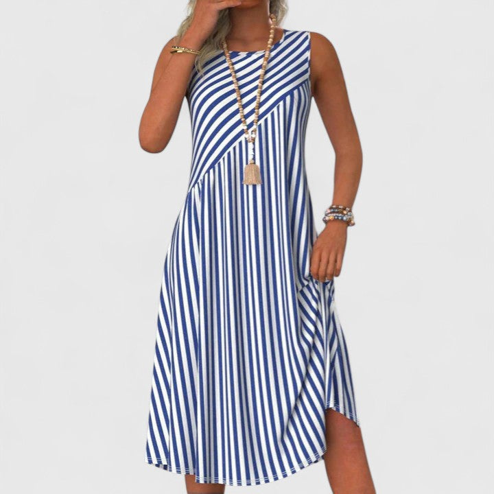 Perrie — Robe Femme Bleu et Blanc Sophistiquée et Intemporelle
