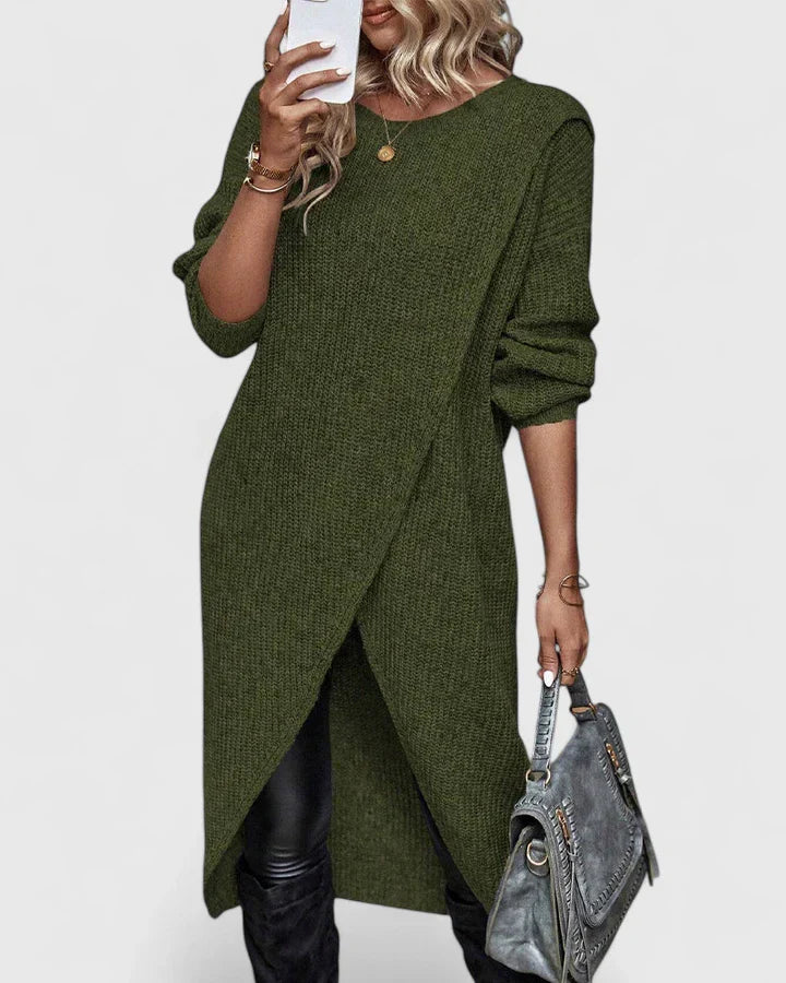 Zarymelle — Robe Pull Femme Hiver Elegante Noire Grise Verte