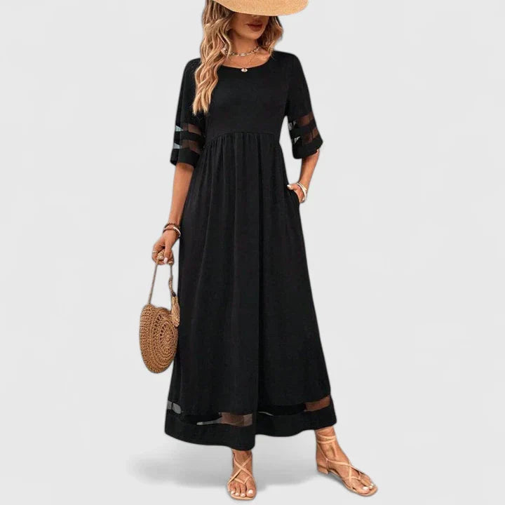 Delymarina — Robe Midi Femme Élégante Noir Vert Rouge Sophistiquée