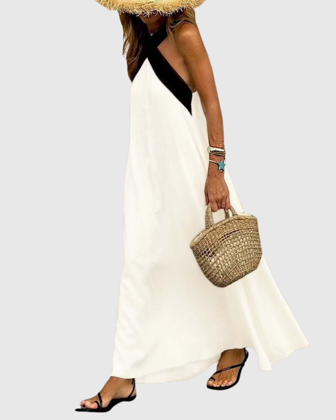 Orella — Robe Femme Col Croisé Noir Blanc Élégance Pure