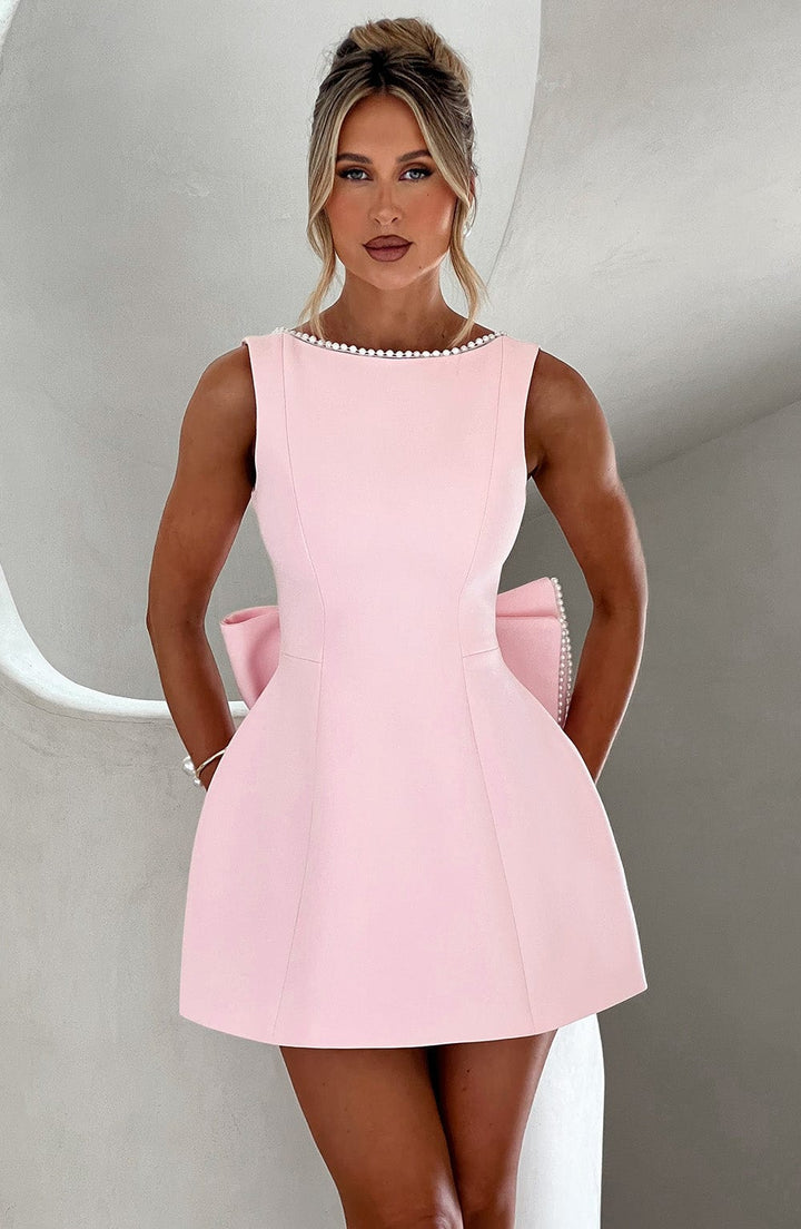 Kylie — Robe Mariage Invitee Mini Structuree Rose Noire Blanche