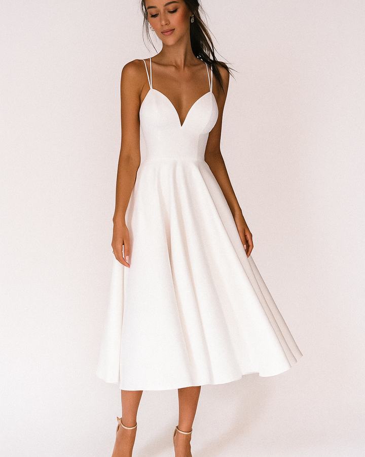 Daisy — Robe Midi Mariage Invitee Bretelles Blanche Verte Rouge Bleue