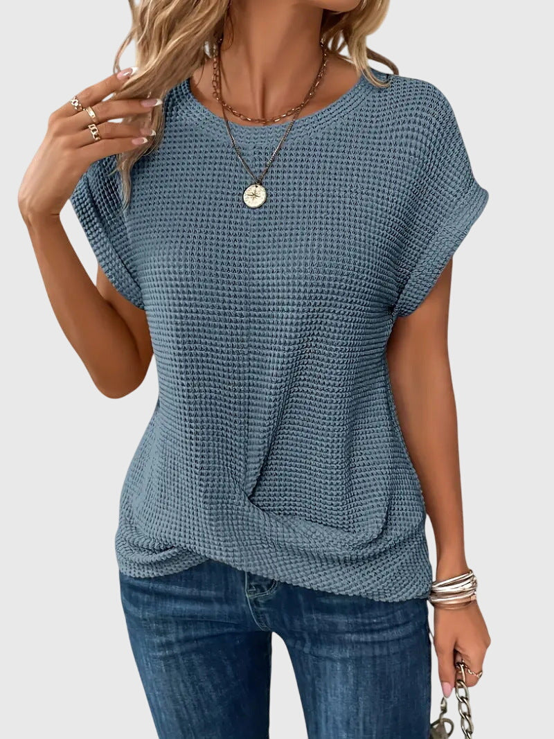 Isa — Blouse Femme Elegante Col Rond Verte Bleue Noire Pour Style Quotidien