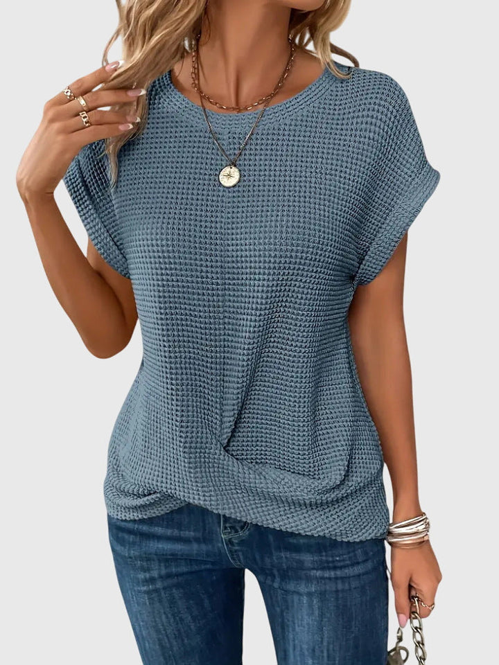 Isa — Blouse Femme Elegante Col Rond Verte Bleue Noire Pour Style Quotidien