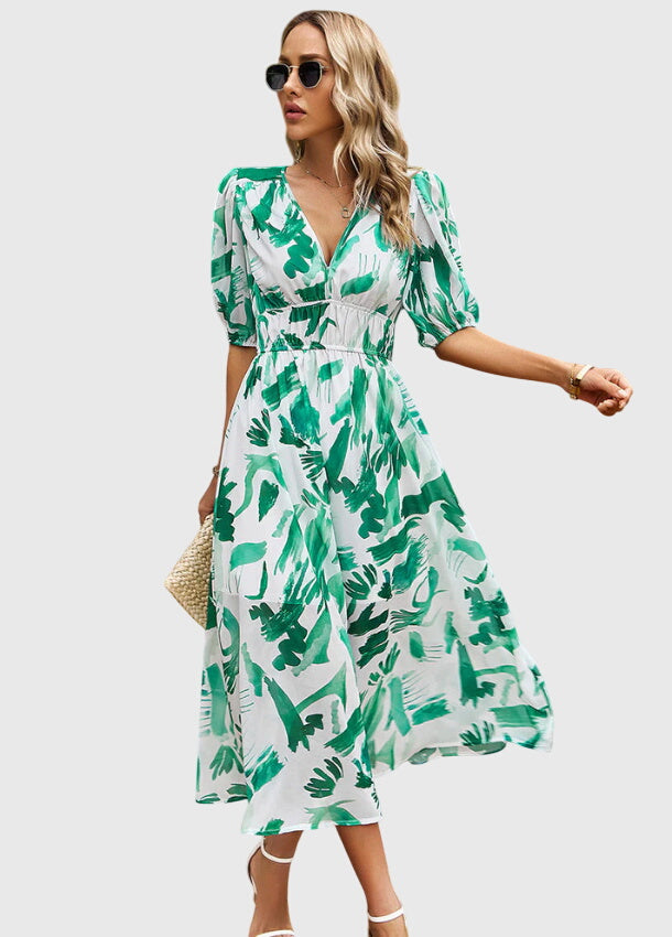 Merlin — Robe Midi Florale Femme Flatteuse Rose Bleue Verte et Fleuries