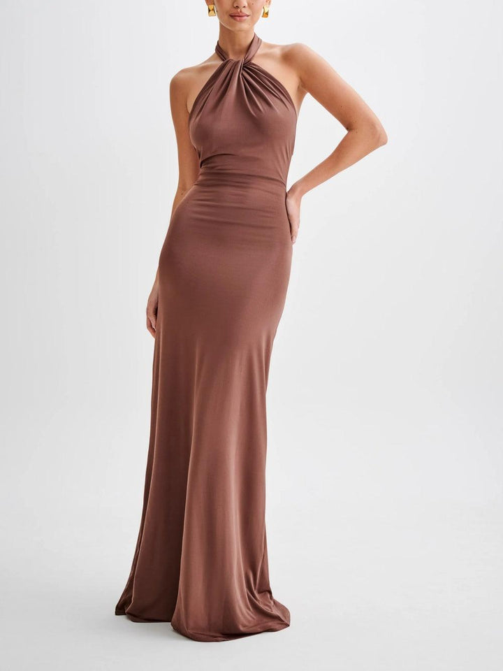 Anzhelia — Robe Maxi Sophistiquee Femme Lagune Marron Marine Pour Prestige