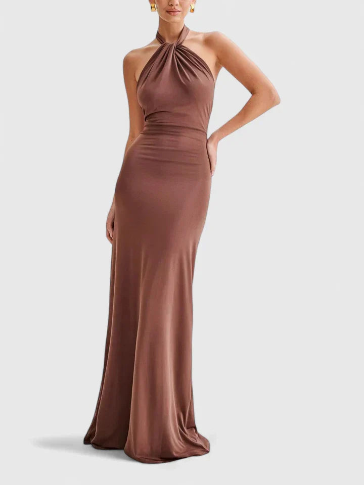 Anzhelia — Robe Maxi Sophistiquee Femme Lagune Marron Marine Pour Prestige