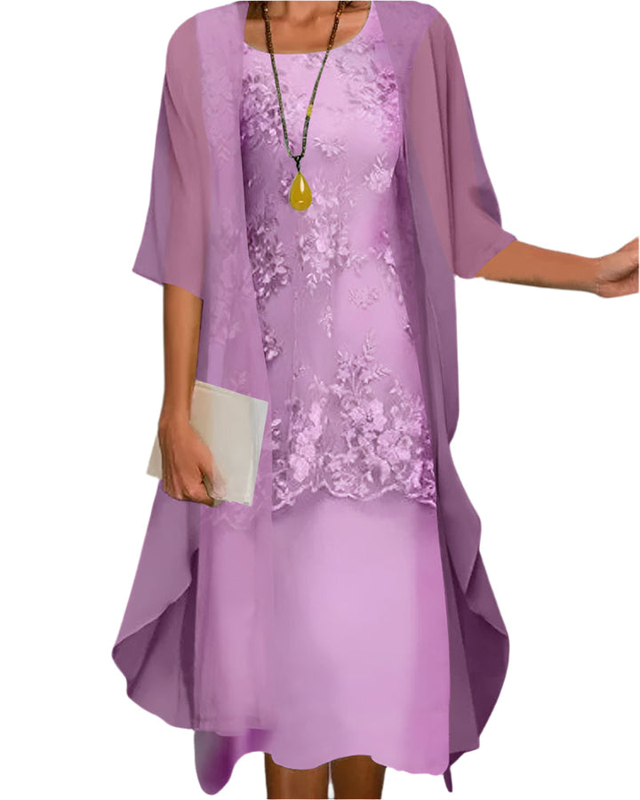 Caroline — Robe Mariage Invitee Manches Voilees Midi Fluide Romantique