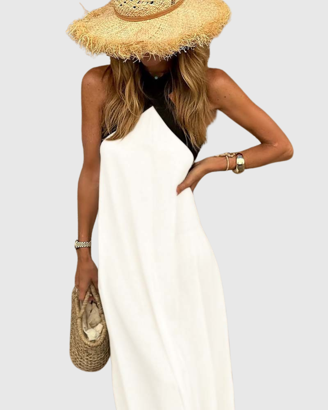 Orella — Robe Femme Col Croisé Noir Blanc Élégance Pure