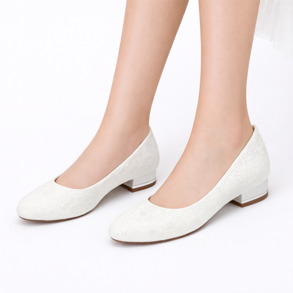 Chaussures Mariée Dentelle Blanche Femme | Bout Rond Plates Confortables