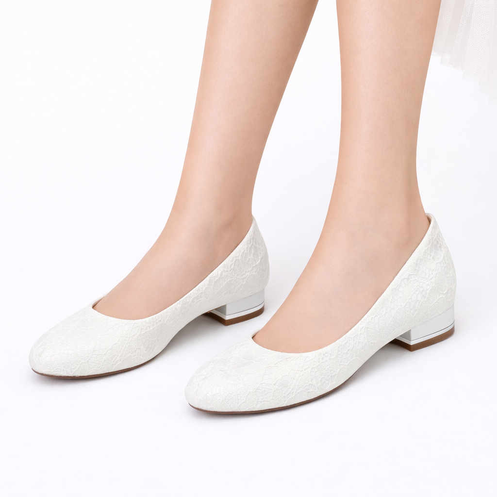 Chaussures Mariée Dentelle Blanche Femme | Bout Rond Plates Confortables