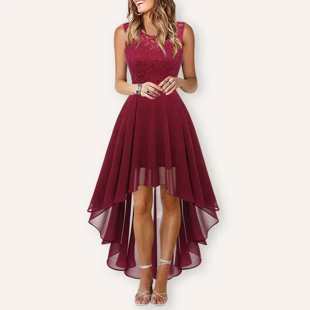 Kaitlyn — Robe Mariage Invitee High-Low Asymetrique Or Rouge Bleue