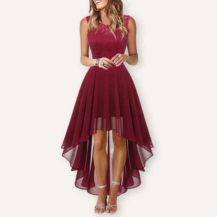 Kaitlyn — Robe Mariage Invitee High-Low Asymetrique Or Rouge Bleue