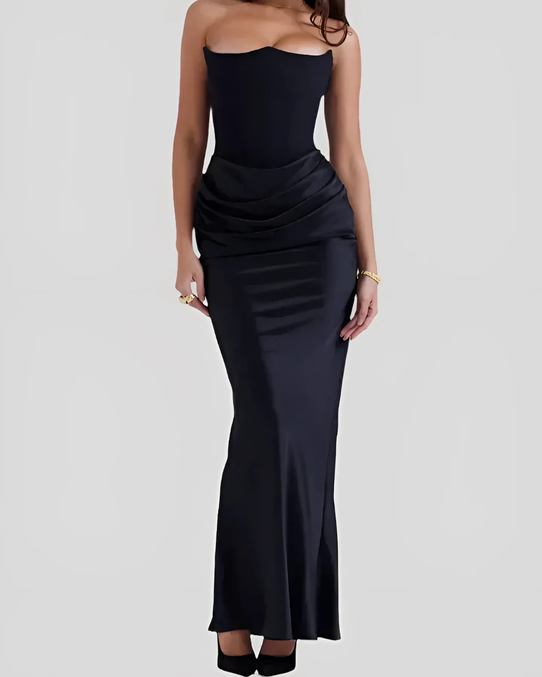 Claire — Robe Mariage Invitee Drapee Maxi Marron Rouge Blanche