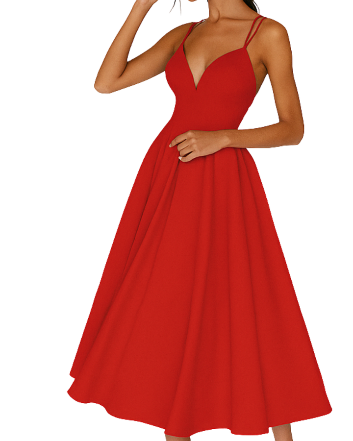 Daisy — Robe Mariage Invitee Bretelles Midi Bleue Noire Rouge