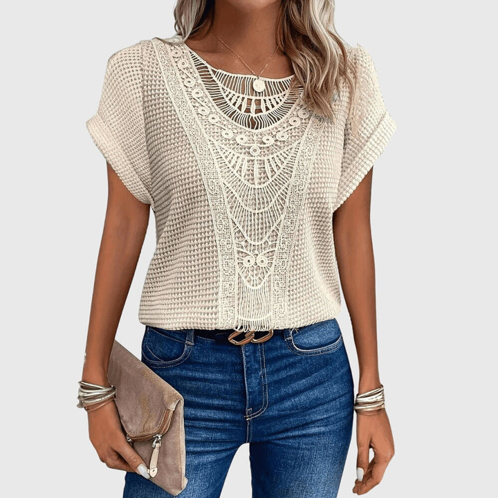 Pearl — Blouse Femme Elegante Style Ibiza Bleu Ciel Rouge Orange