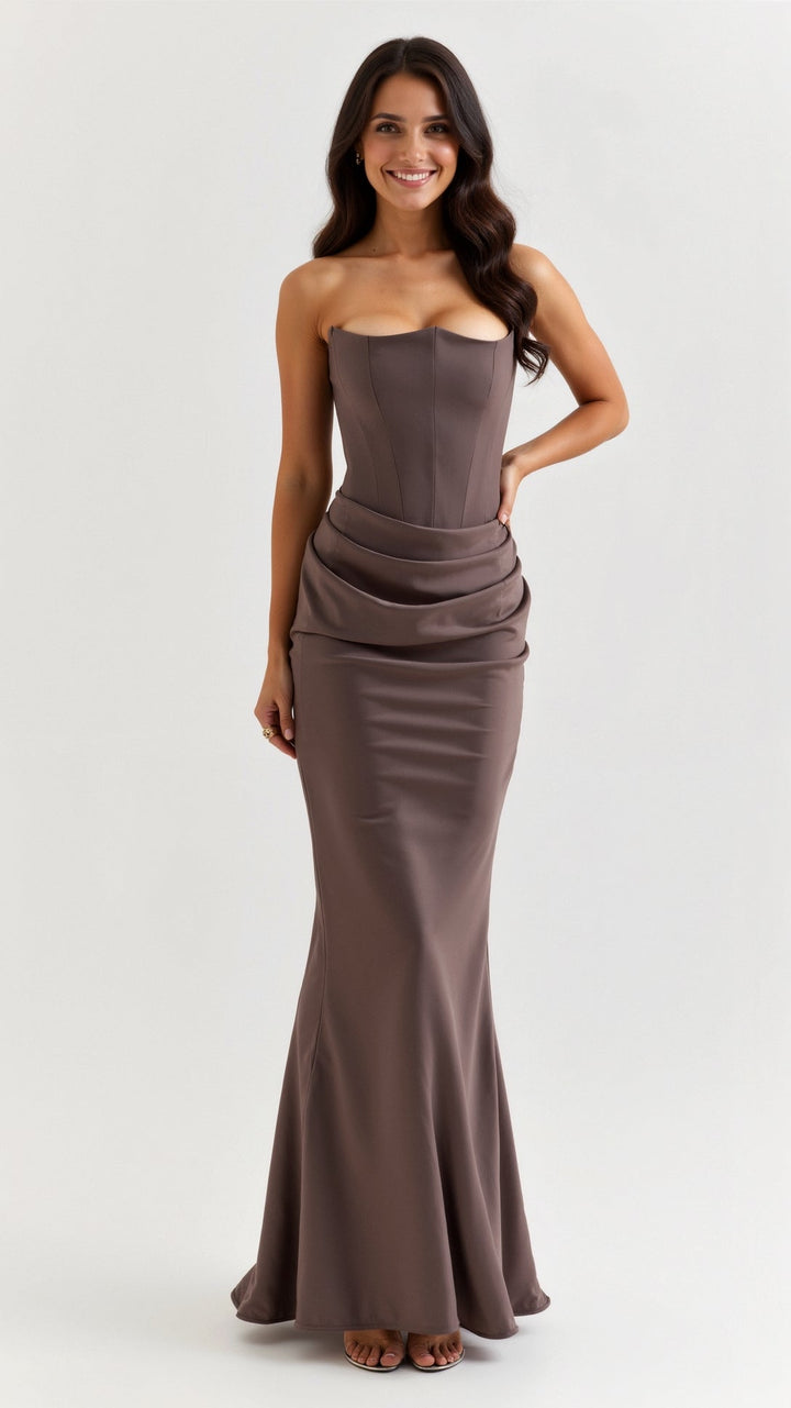 Bella — Robe Mariage Mariee Colonne Maxi Verte Blanche Rose