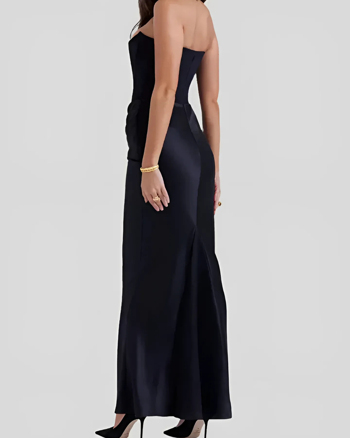 Claire — Robe Mariage Invitee Drapee Maxi Marron Rouge Blanche