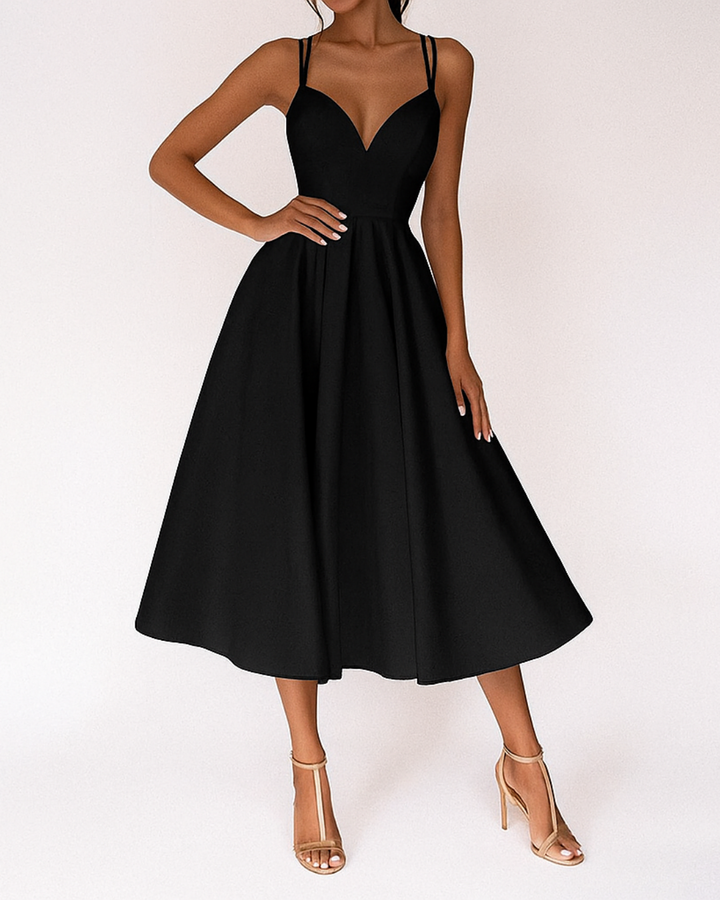 Daisy — Robe Mariage Invitee Bretelles Midi Bleue Noire Rouge