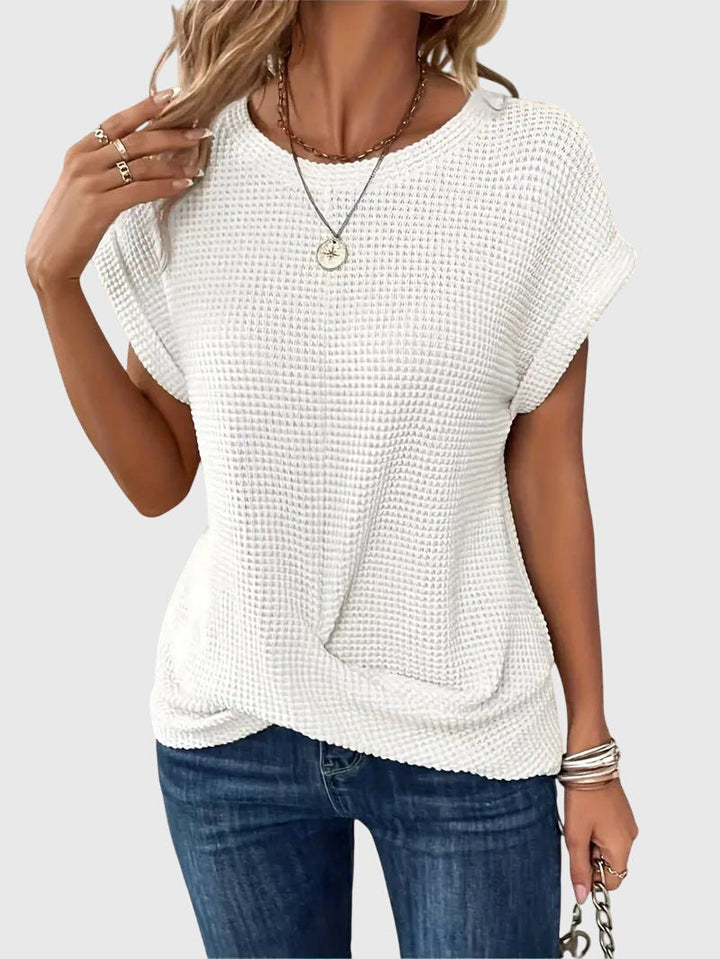 Isa — Blouse Femme Elegante Col Rond Verte Bleue Noire Pour Style Quotidien