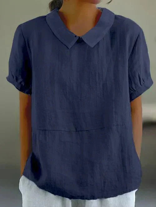 Sophie — Blouse Femme Lin naturel Bleue, Blanche Pour Style Confirme