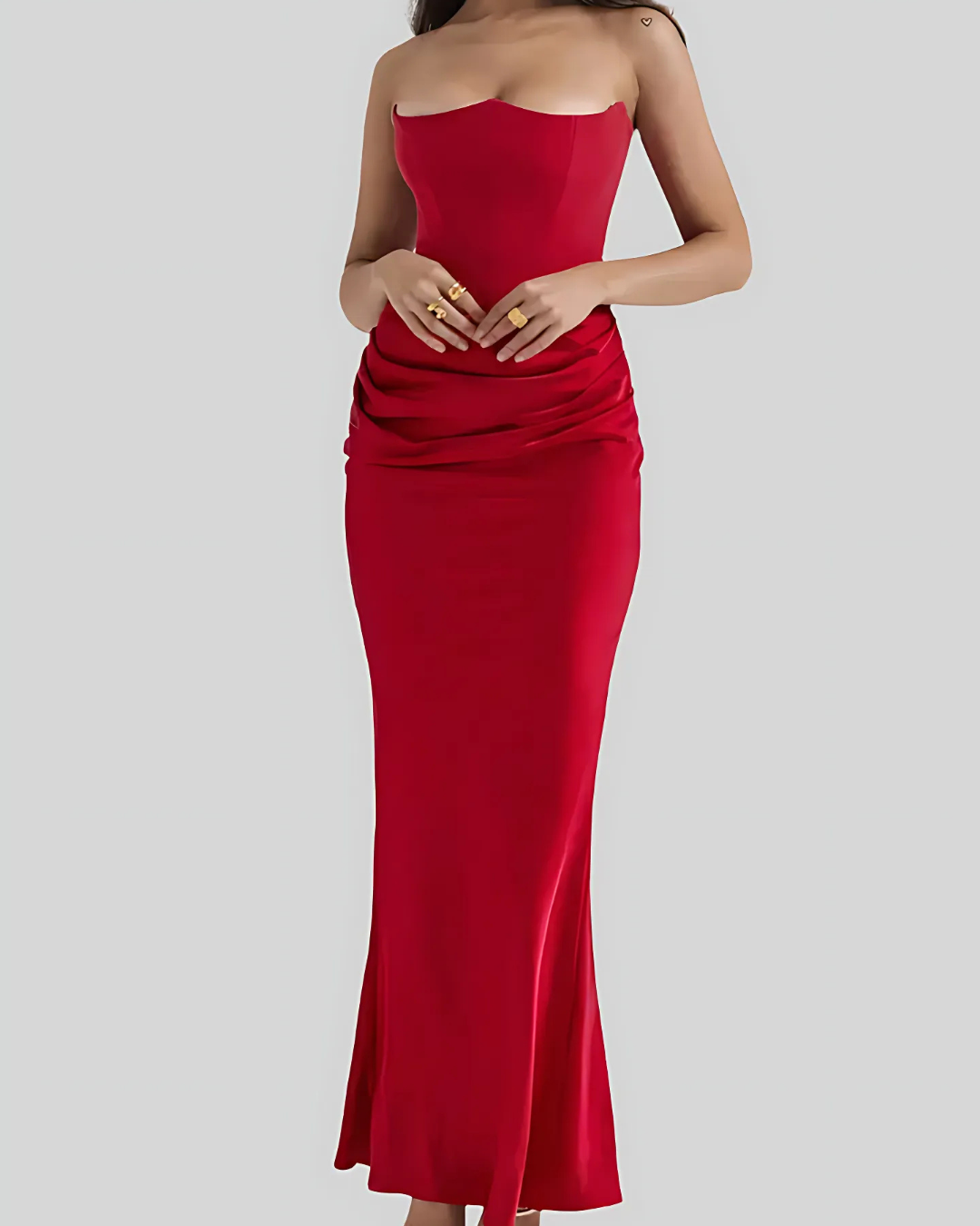Claire — Robe Mariage Invitee Drapee Maxi Marron Rouge Blanche