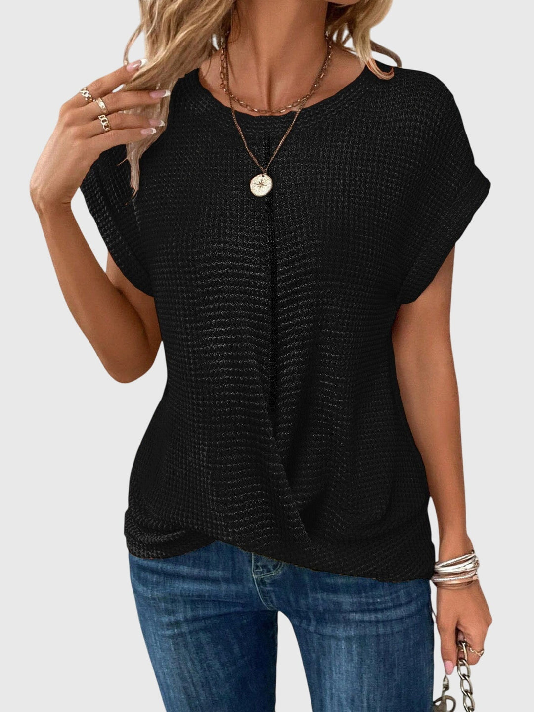 Isa — Blouse Femme Elegante Col Rond Verte Bleue Noire Pour Style Quotidien