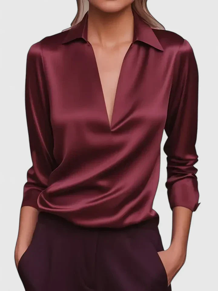 Calvina — Blouse Femme Elegante Bleue, Burgundy Pour Style Confirme