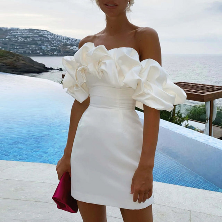 Charlotte — Robe Mariage Invitee Volantee Mini Noire Rose Rouge