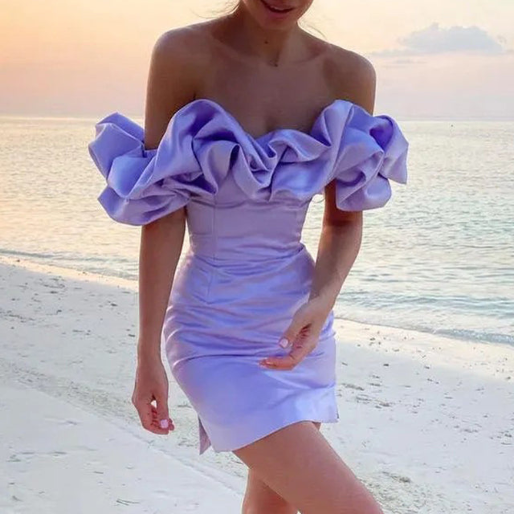 Charlotte — Robe Mini Mariage Invitee Volantee Noire Violette Rouge Rose
