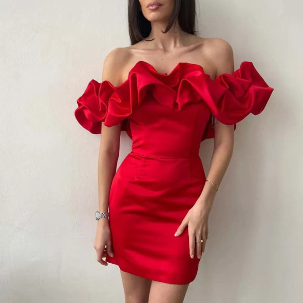 Charlotte — Robe Mini Mariage Invitee Volantee Noire Violette Rouge Rose
