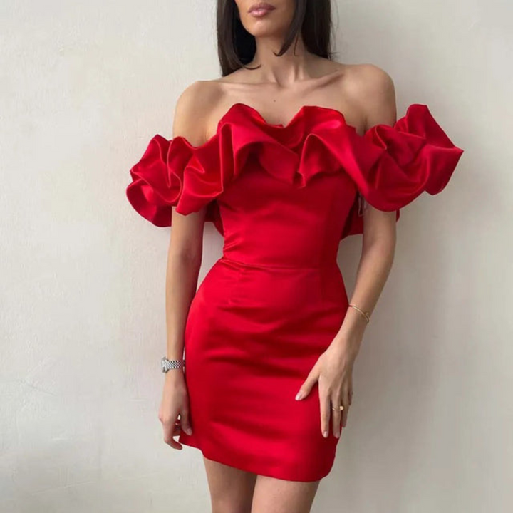 Charlotte — Robe Mariage Invitee Volantee Mini Noire Rose Rouge
