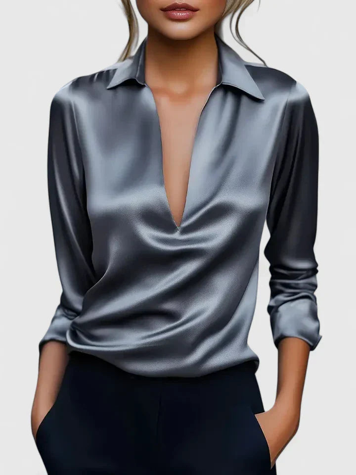 Calvina — Blouse Femme Elegante Bleue, Burgundy Pour Style Confirme