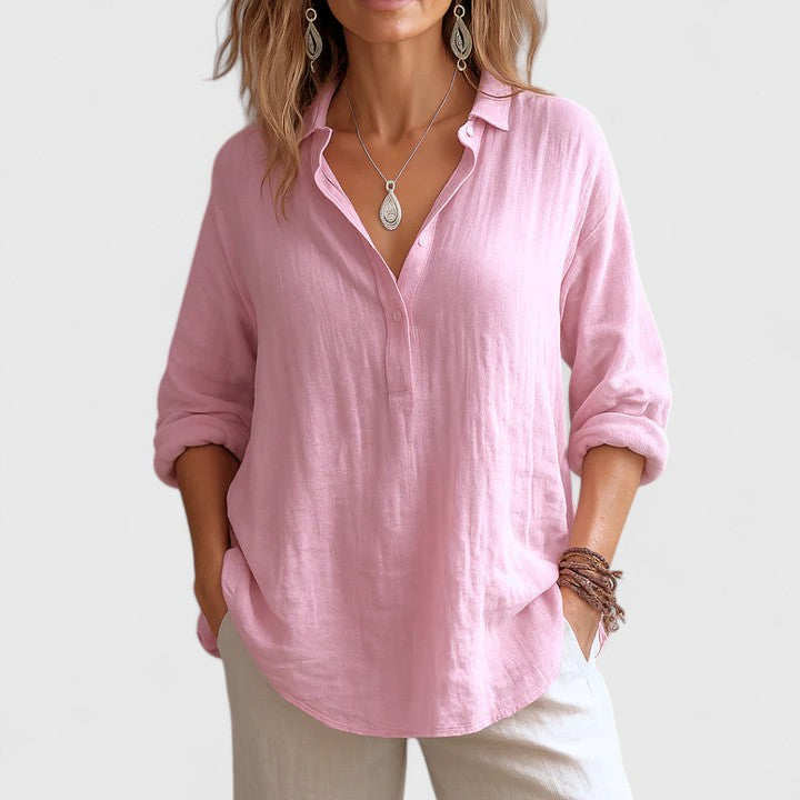 Franzina — Blouse Femme Lin naturel Rose, Verte Pour Style Confirme