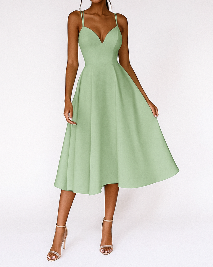 Daisy — Robe Midi Mariage Invitee Bretelles Blanche Verte Rouge Bleue