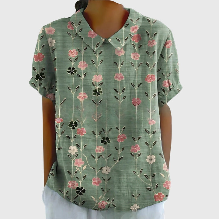 Jenna — Blouse Femme Florale Imprimee Verte Rose Pour Style Naturel