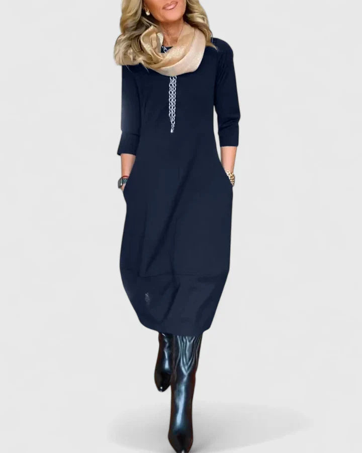 Danyshka — Robe Midi Elegante Bleu Marine Marron Pour Style Confirme